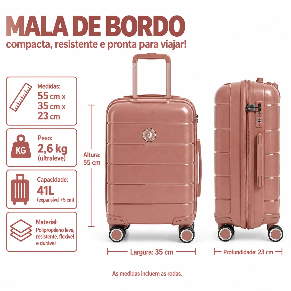Mala de viagem De bordo 10Kg Rose Sammy - Imagem 3